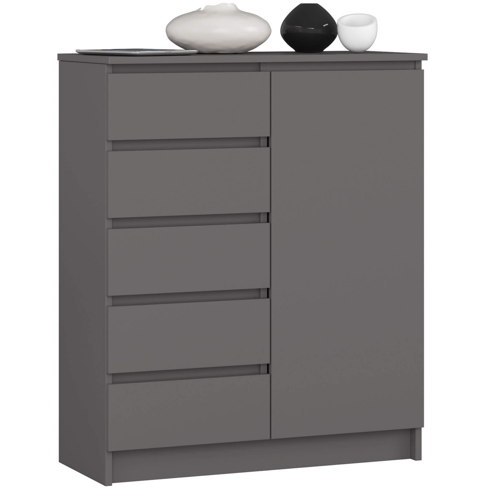 Komoda JERRY 80 cm 1 dveře 5 zásuvek antracitově šedá