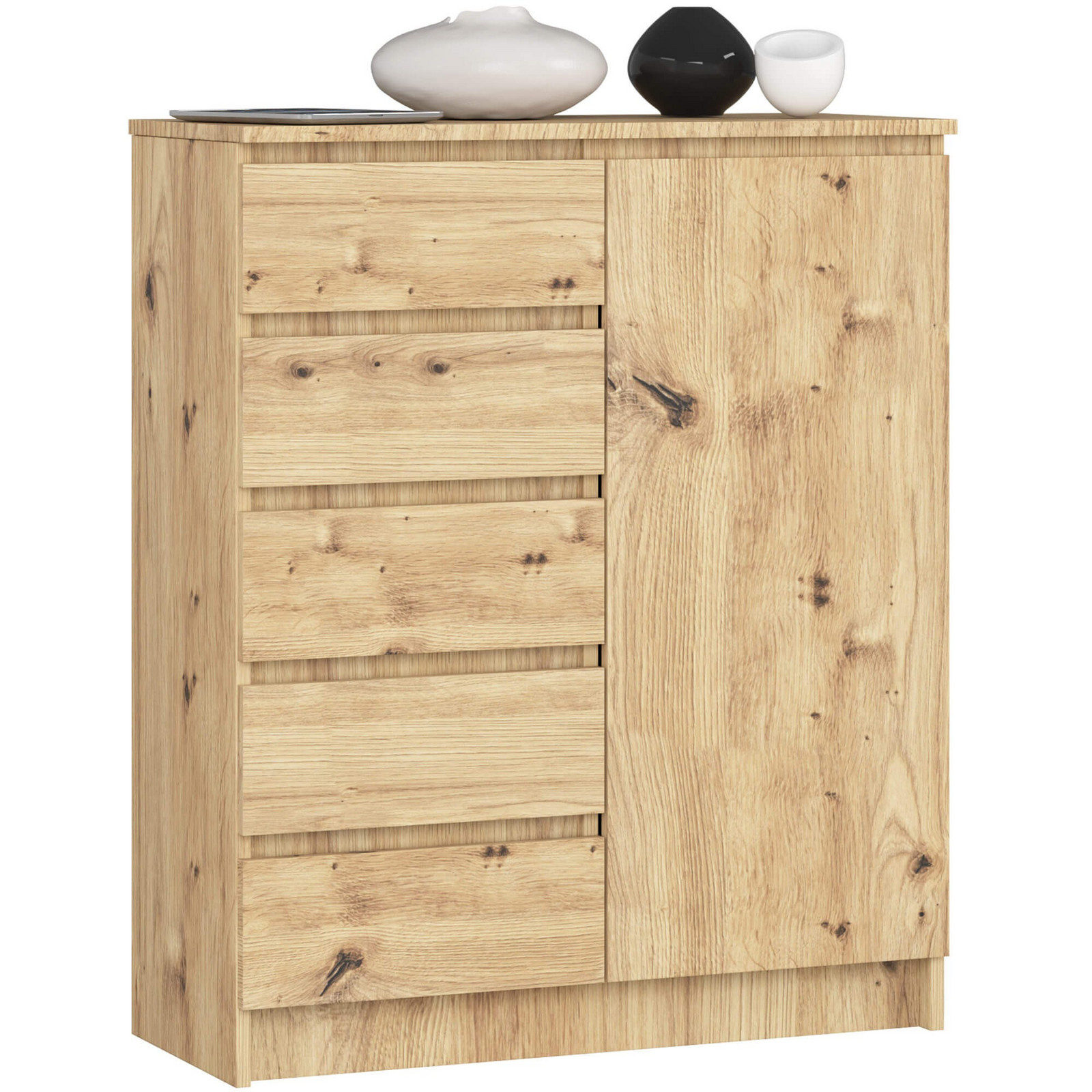 Komoda JERRY 80 cm 1 dveře 5 zásuvek dub artisan