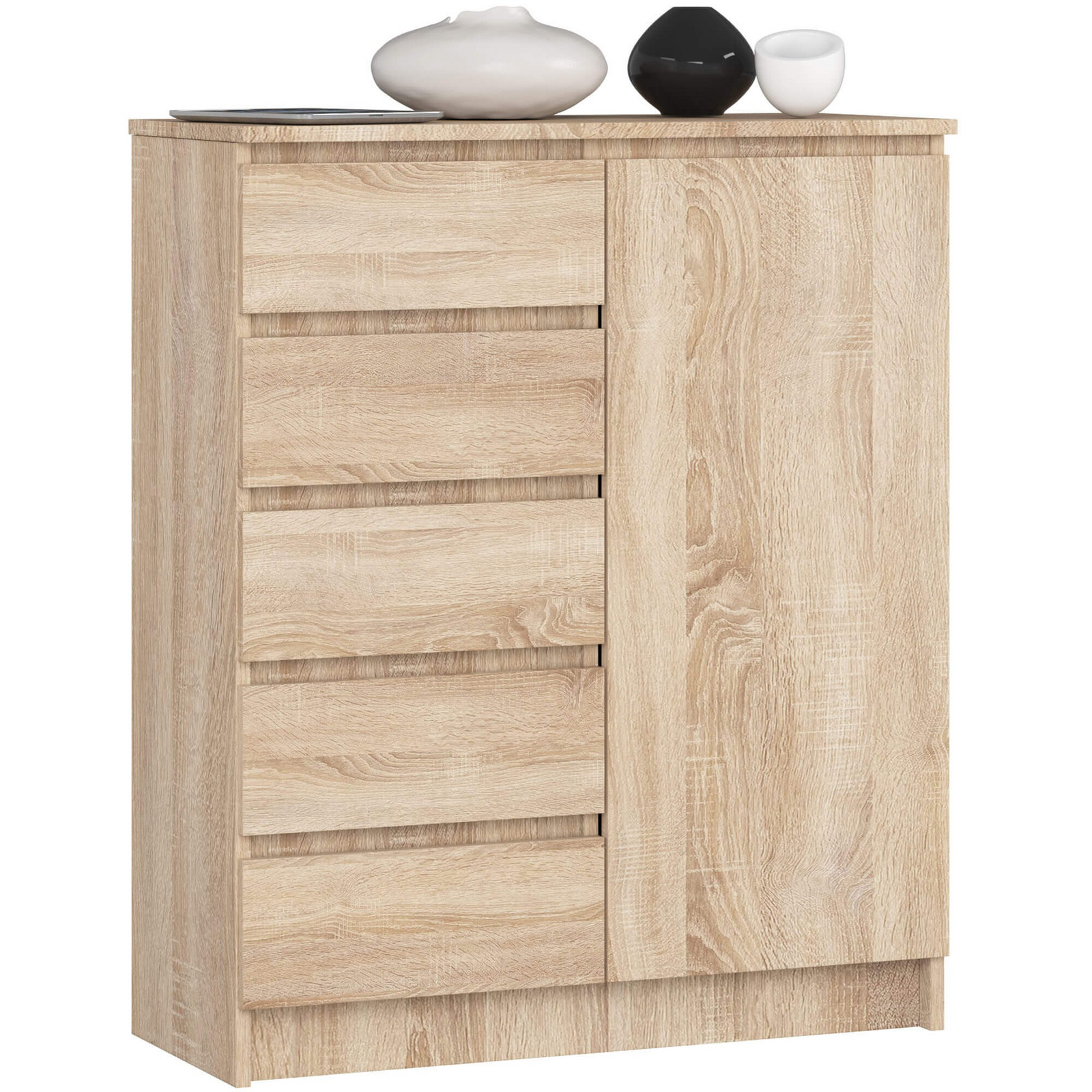 Komoda JERRY 80 cm 1 dveře 5 zásuvek dub sonoma