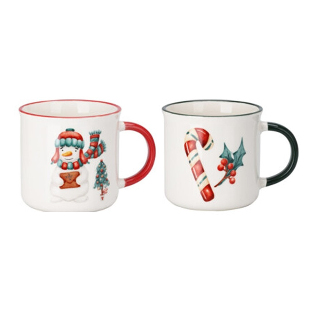 Sada 2ks vánočních hrnků Snowman Candy 300 ml bílá/červená/černá