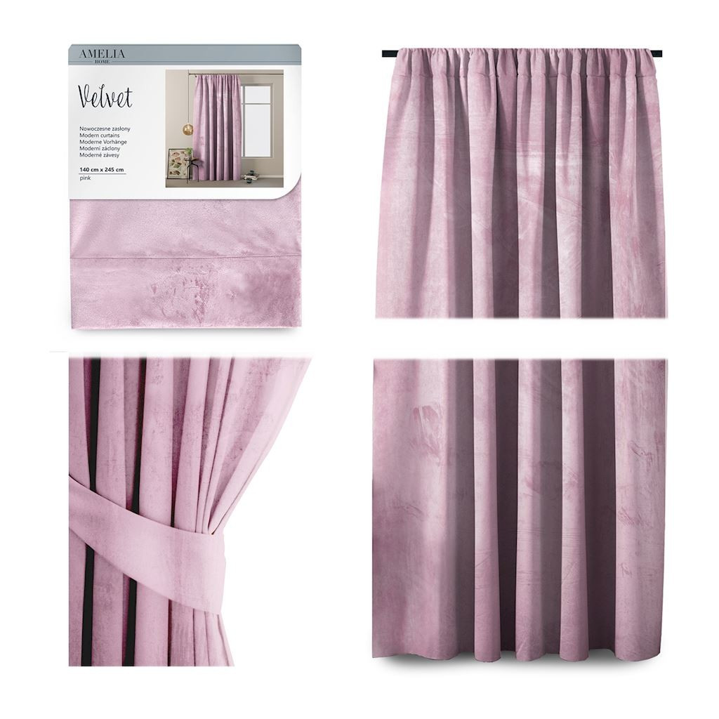 Záves AmeliaHome Velvet 140x245 cm ružový