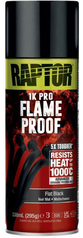 RAPTOR 1K FLAMEPROOF - Žiaruvzdorná farba v spreji (flat black, 0,295 kg)