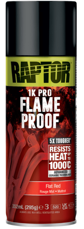 RAPTOR 1K FLAMEPROOF - Žiaruvzdorná farba v spreji (flat red, 0,295 kg)