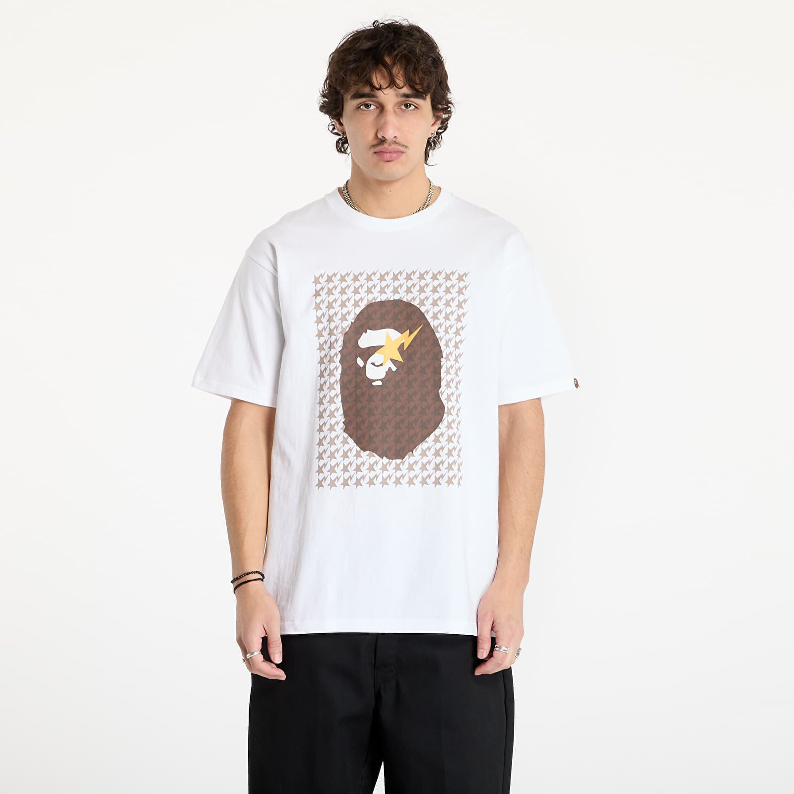 Tričko A BATHING APE Sta Houndstooth Ape Head Tee White/ Brown M