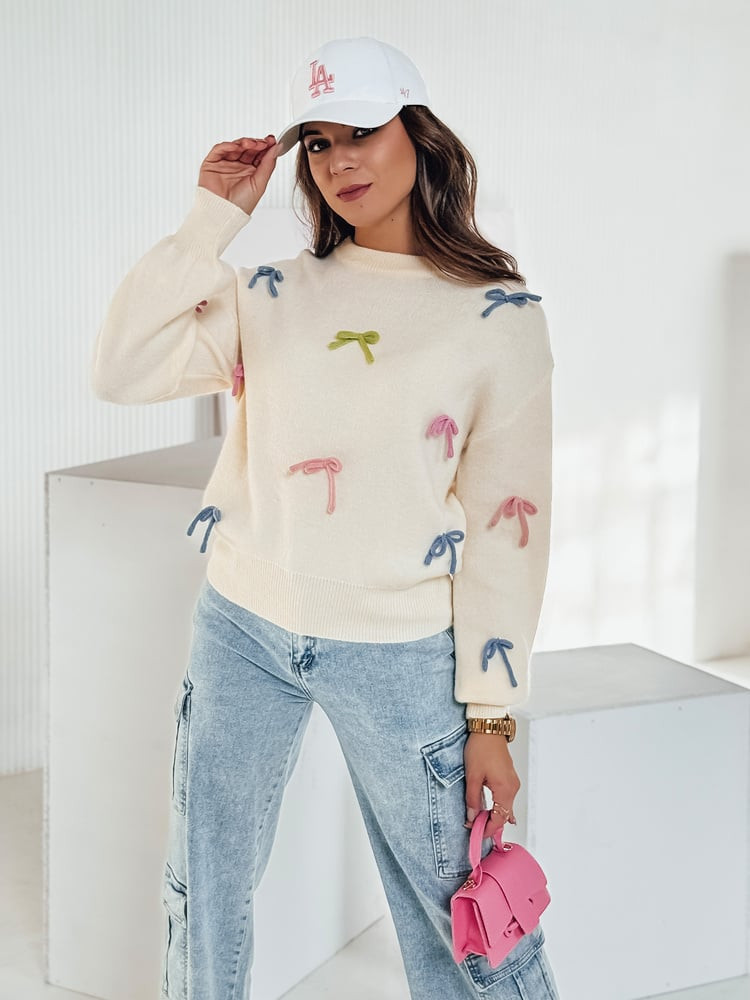 Sweter damski oversize TIELUSH w małe koakrdki beżowy Dstreet