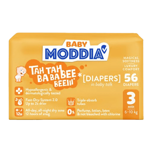 MODDIA BABY Jednorazové plienky 3 Midi (6–10 kg), 56 ks