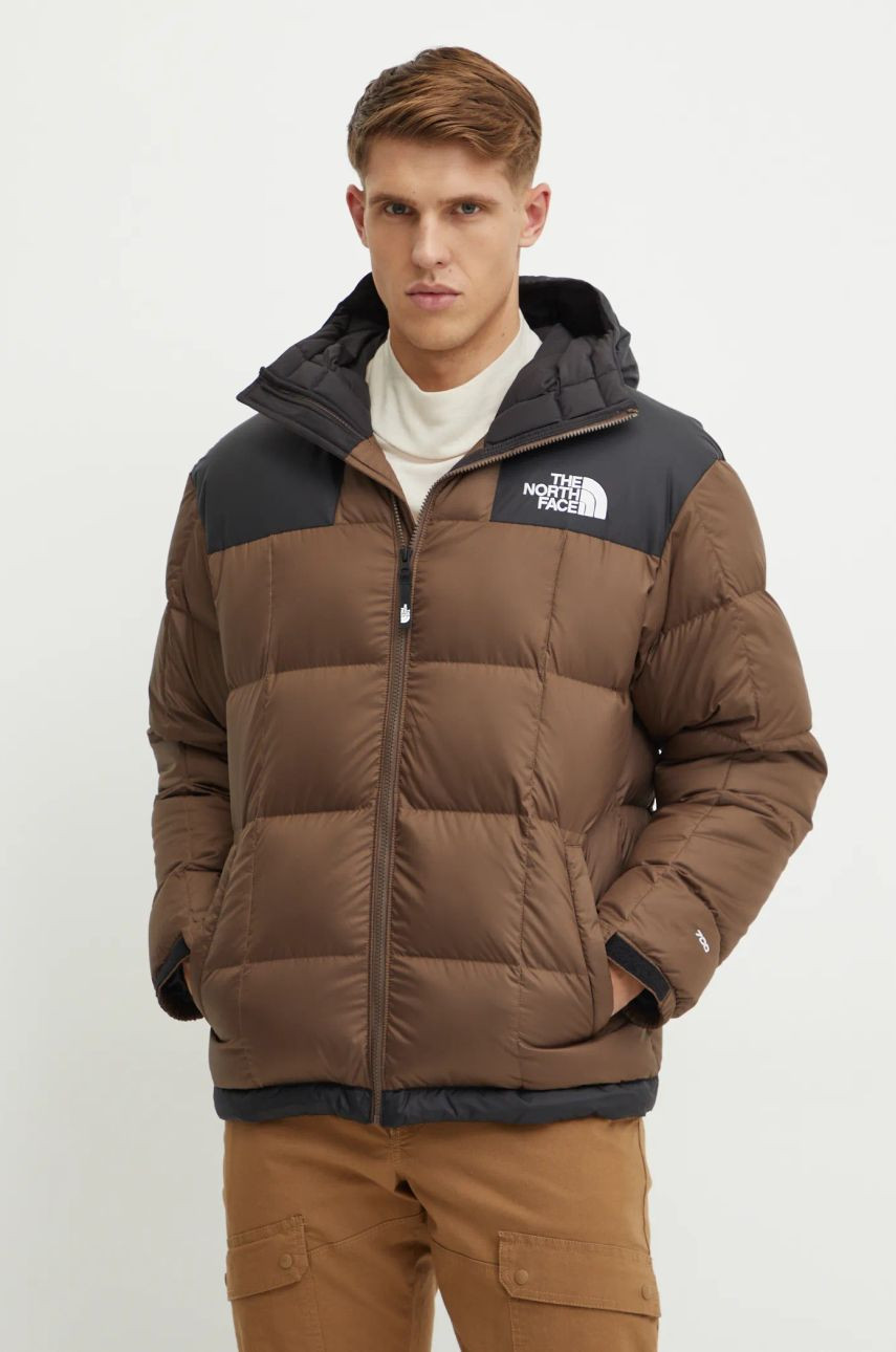 Páperová bunda The North Face Lhotse pánska, hnedá farba, zimná, NF0A853C1OI1