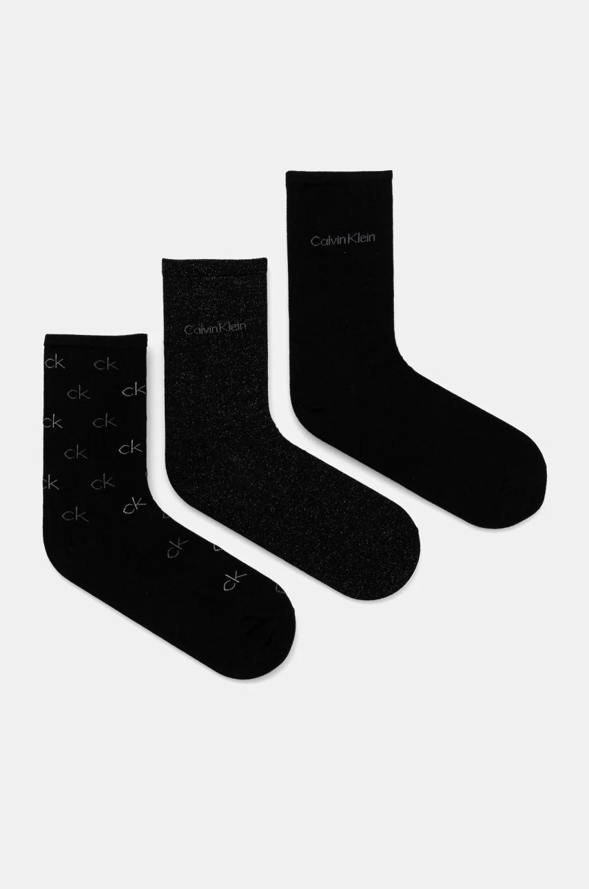 Ponožky Calvin Klein 3-pak dámske, čierna farba, 701229444