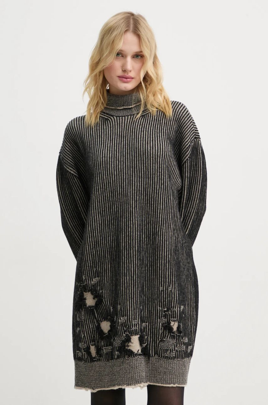 Obojstranné vlnené šaty MM6 Maison Margiela čierna farba, mini, oversize, S62DA0031.M13076