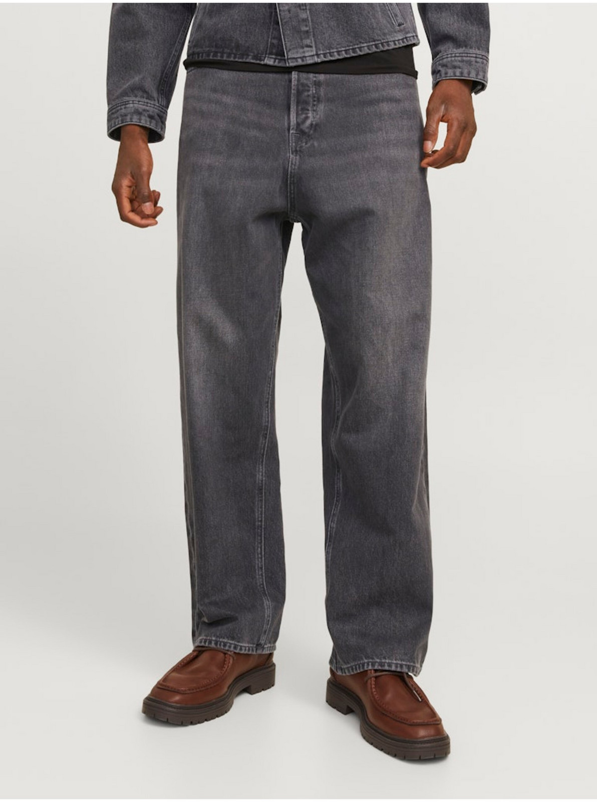 Tmavosivé pánske straight fit džínsy Jack & Jones Iron