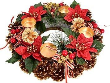 DOMMIO Vianočný svietnik – šiškový s ponsetiami, 8 × 30 cm