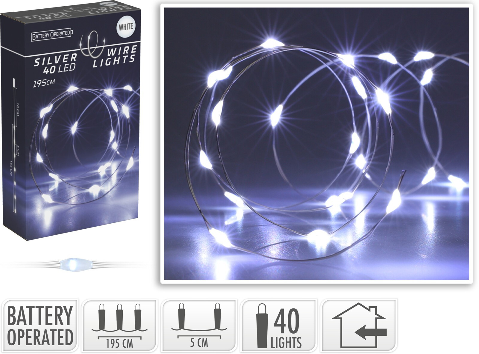 Vánoční LED světelný řetěz BINES 195 cm studený bílý