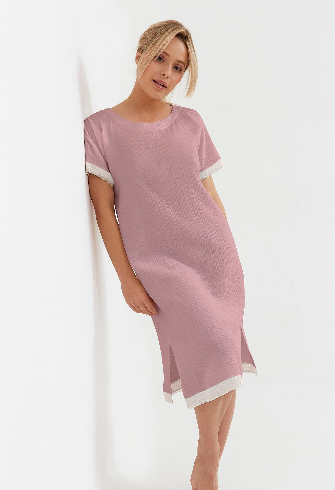 Dámska nočná košeľa Cana 229 kr/r Muslin S-XL pudrově růžová M