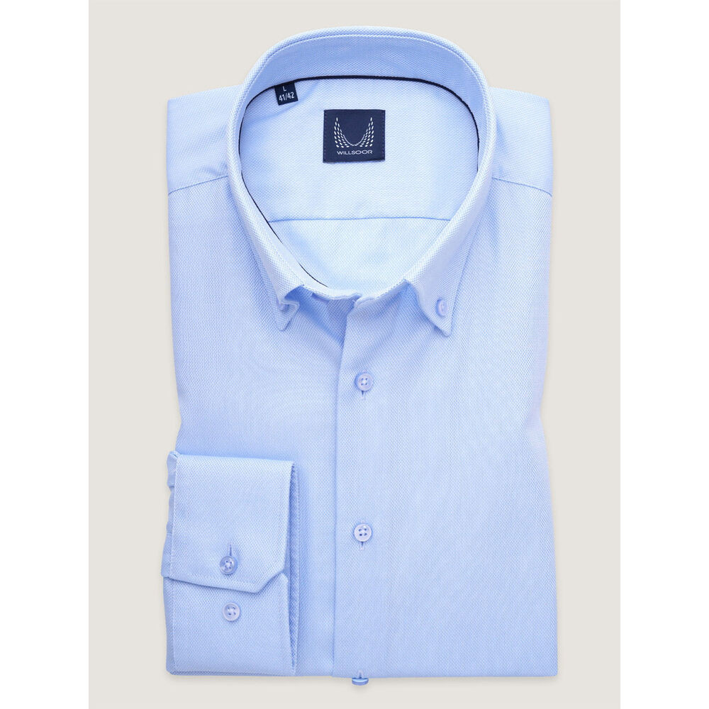 Pánska košeľa slim fit svetlomodrá s golierom na gombíky 17749