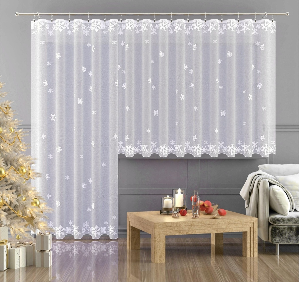 Záclona žakárová alebo balkónový komplet, Winter, metráž, biela 140 cm