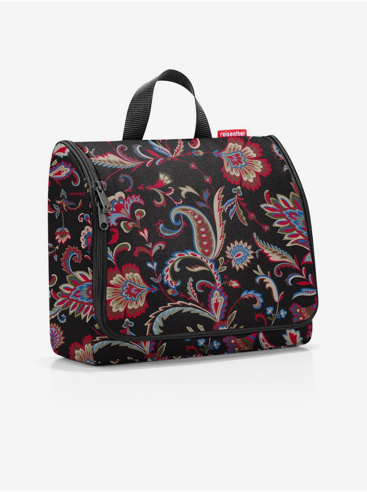 Bordovo-čierna dámska vzorovaná kozmetická taška Reisenthel Toiletbag XL Paisley Black