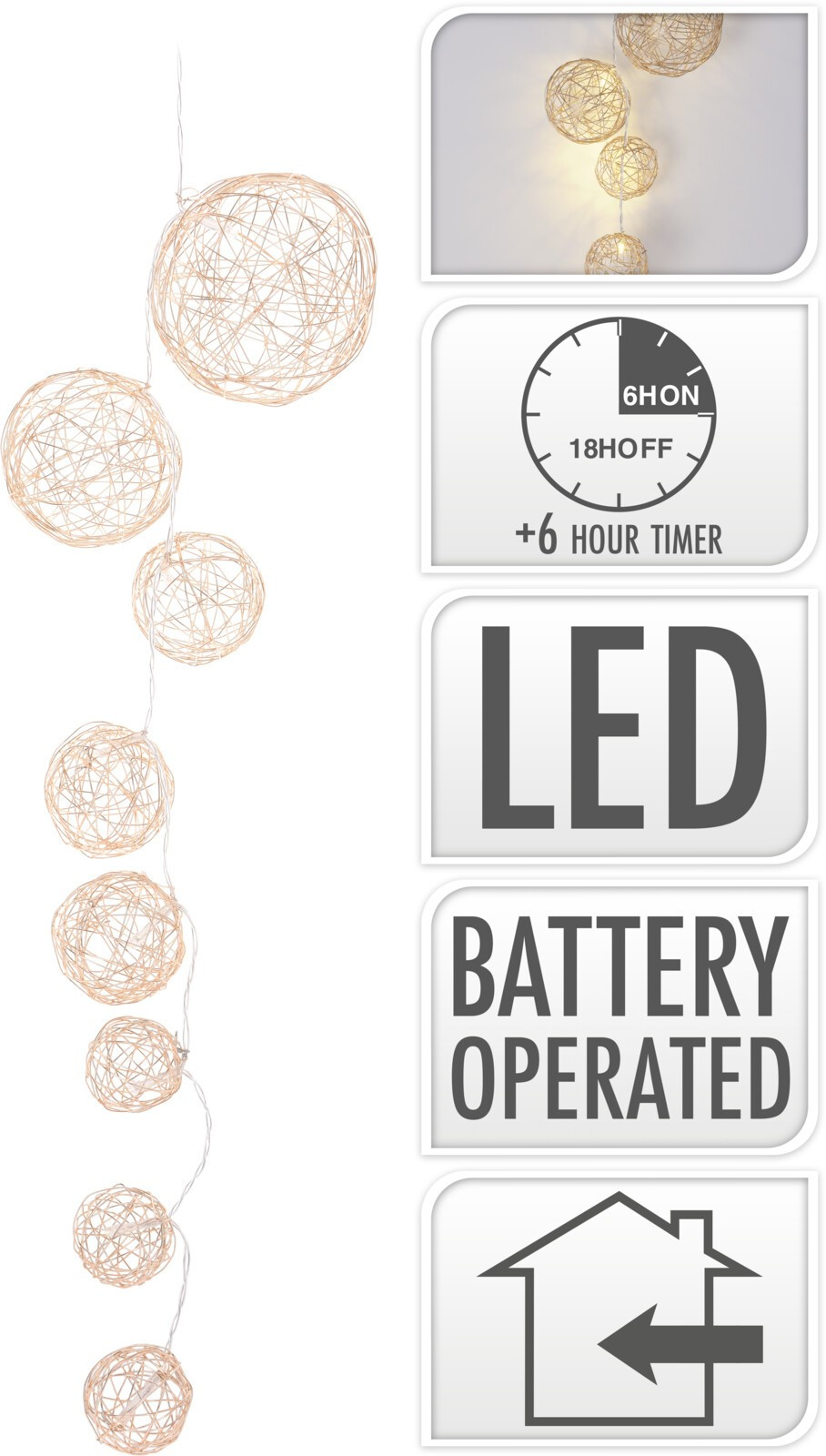 Vánoční LED girlanda s časovačem Round 90 cm krémově zlatá