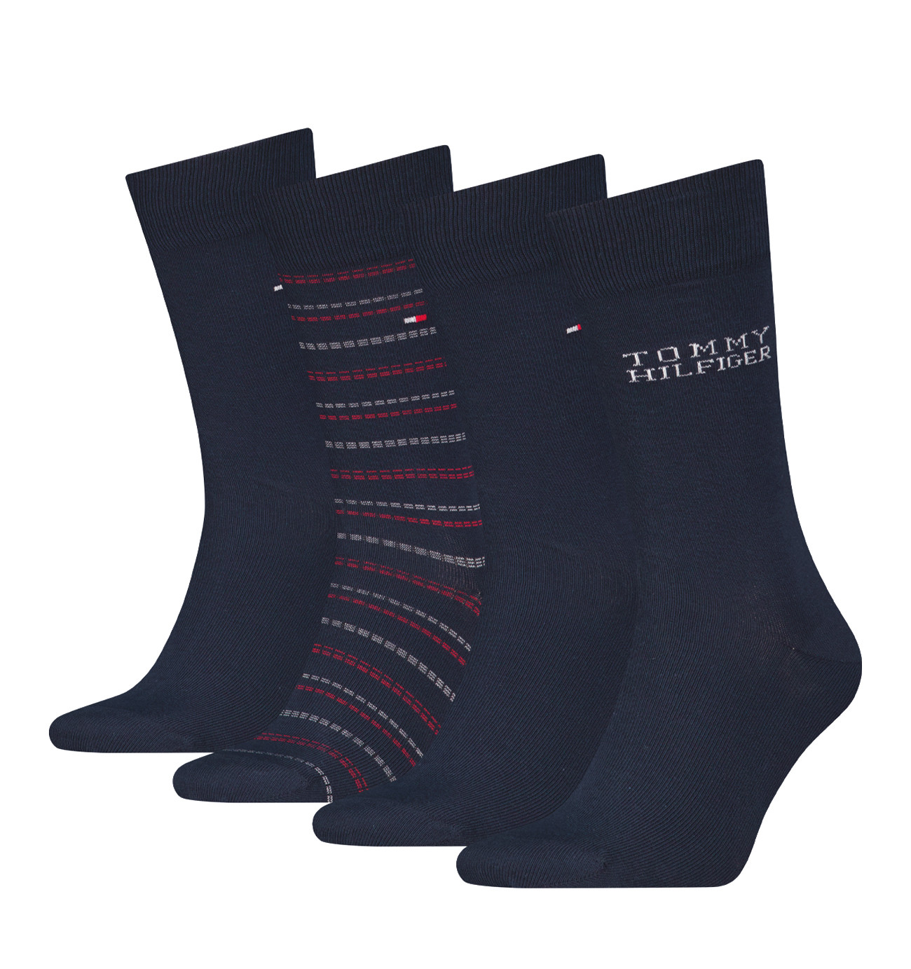 TOMMY HILFIGER - ponožky 4PACK Tommy stripes navy v darčekovom balení