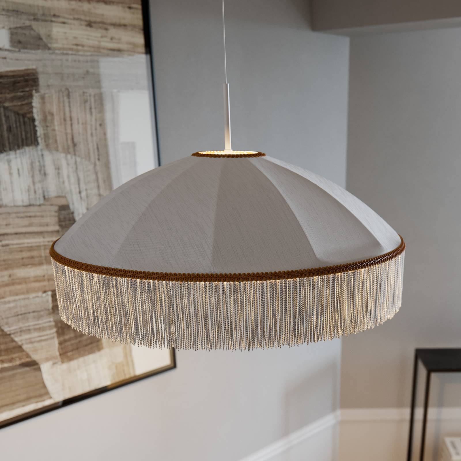 By Rydéns závesné svetlo Francis, biele, Ø 60 cm, textil
