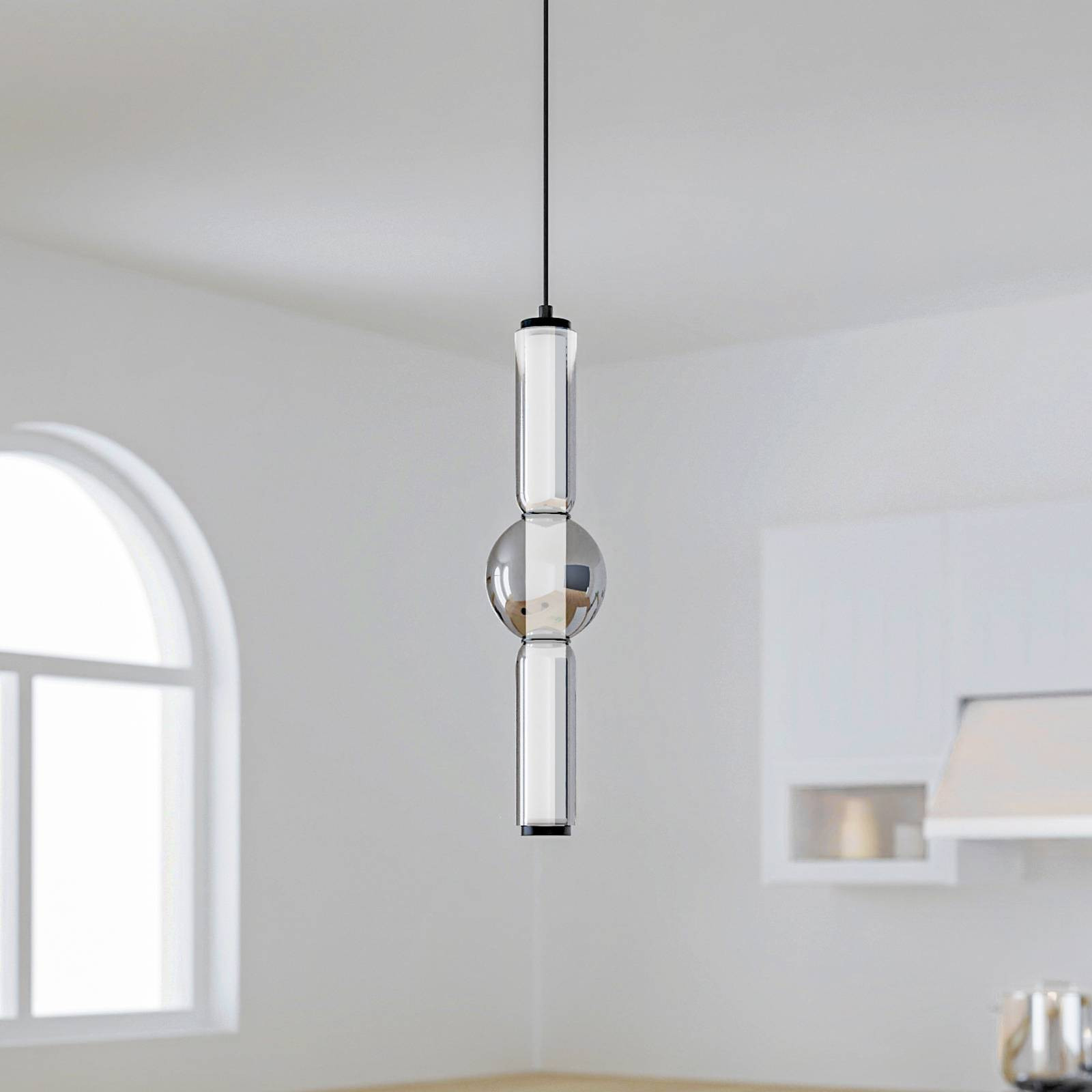 Lucande LED závesné svietidlo Savete, dymová sivá, sklo, Ø 12 cm