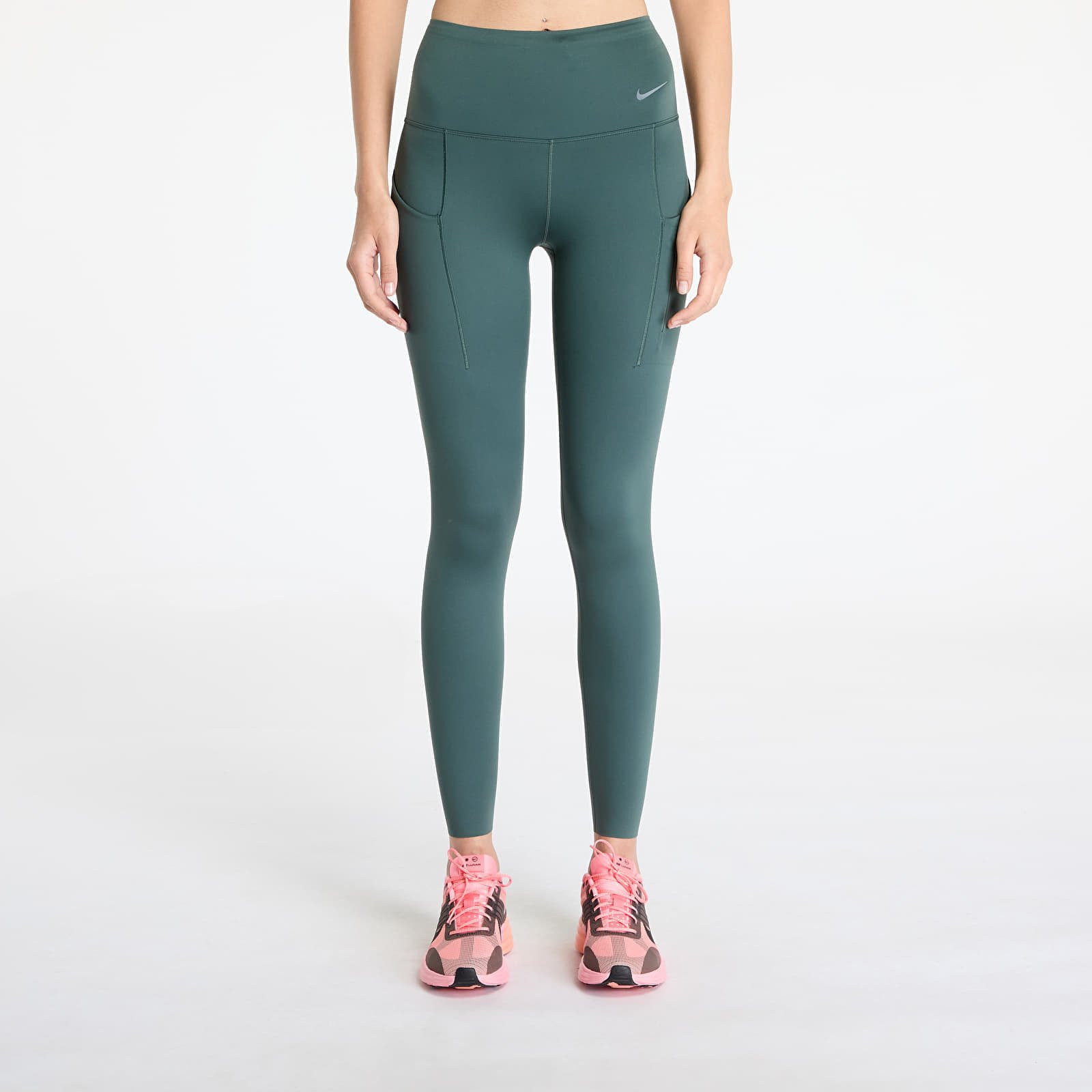 Legíny Nike Go Women's Firm-Support High-Waisted Full-Length Leggings with Pockets Vintage Green/ Black M