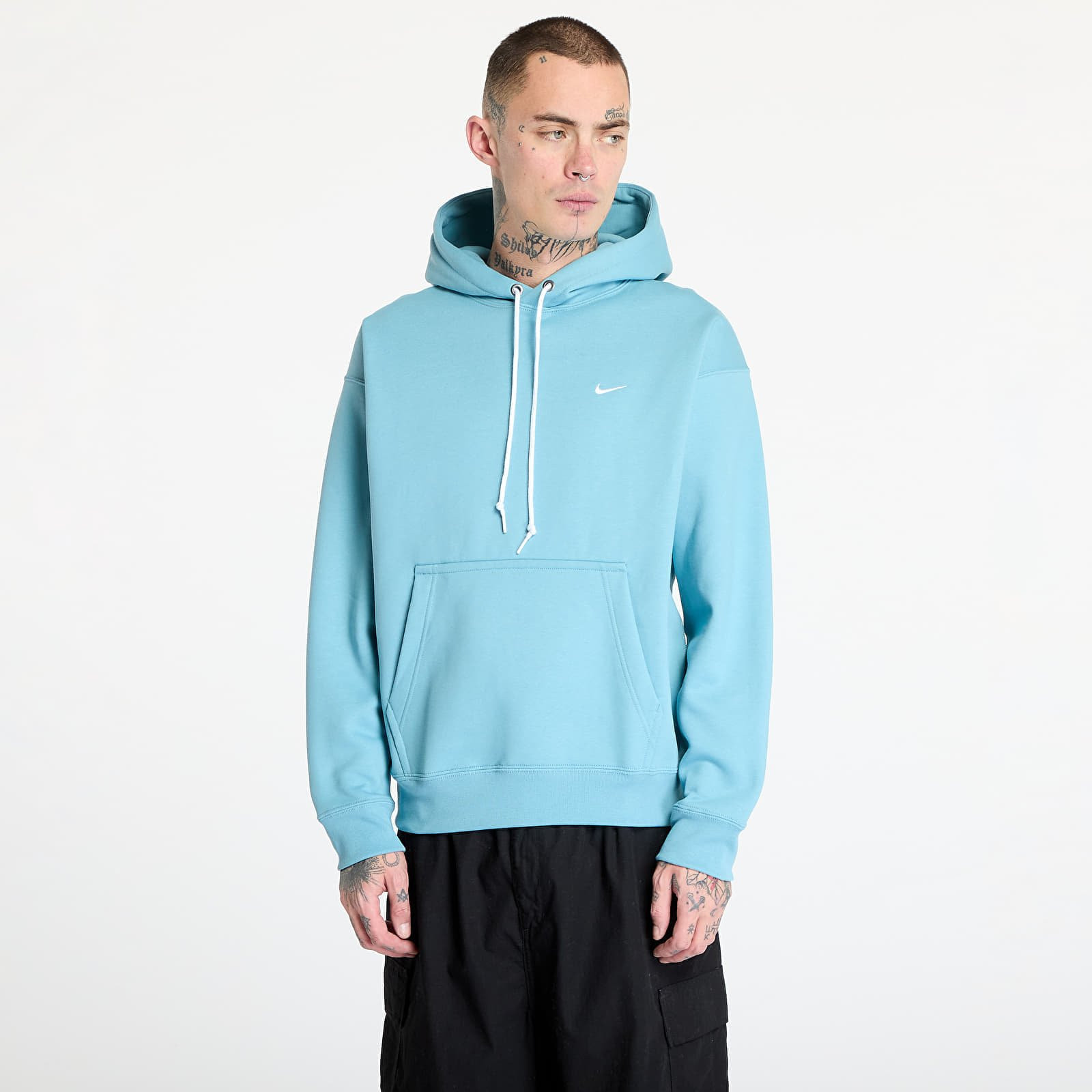Mikina Nike Solo Swoosh Men's Fleece Pullover Hoodie Denim Turquoise/ White L