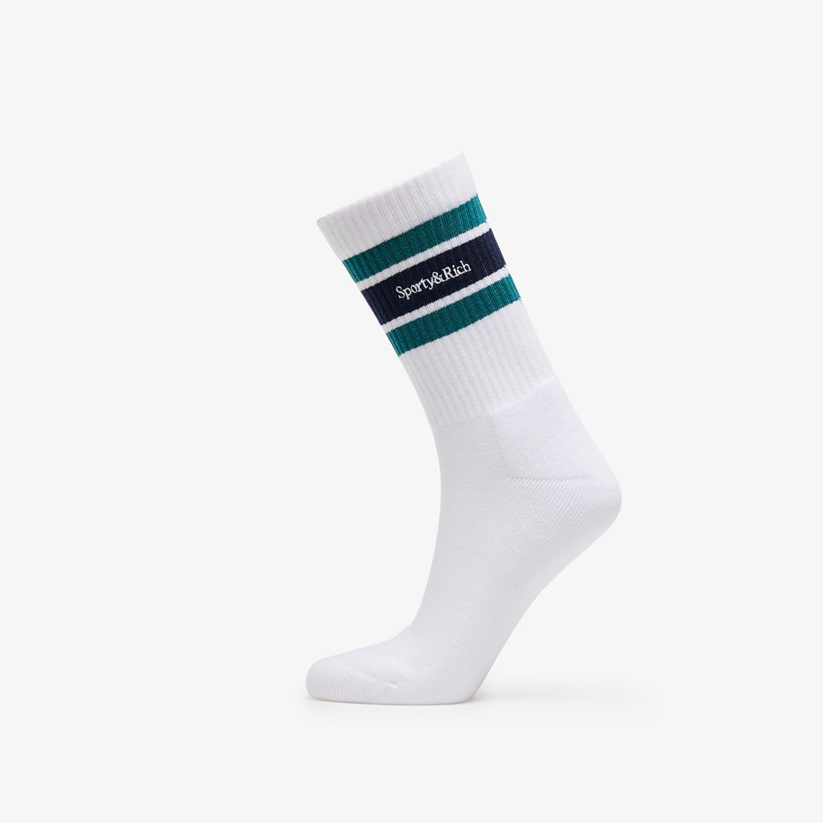 Sporty & Rich Serif Logo Striped Socks UNISEX White/ Alpine/ White Universal