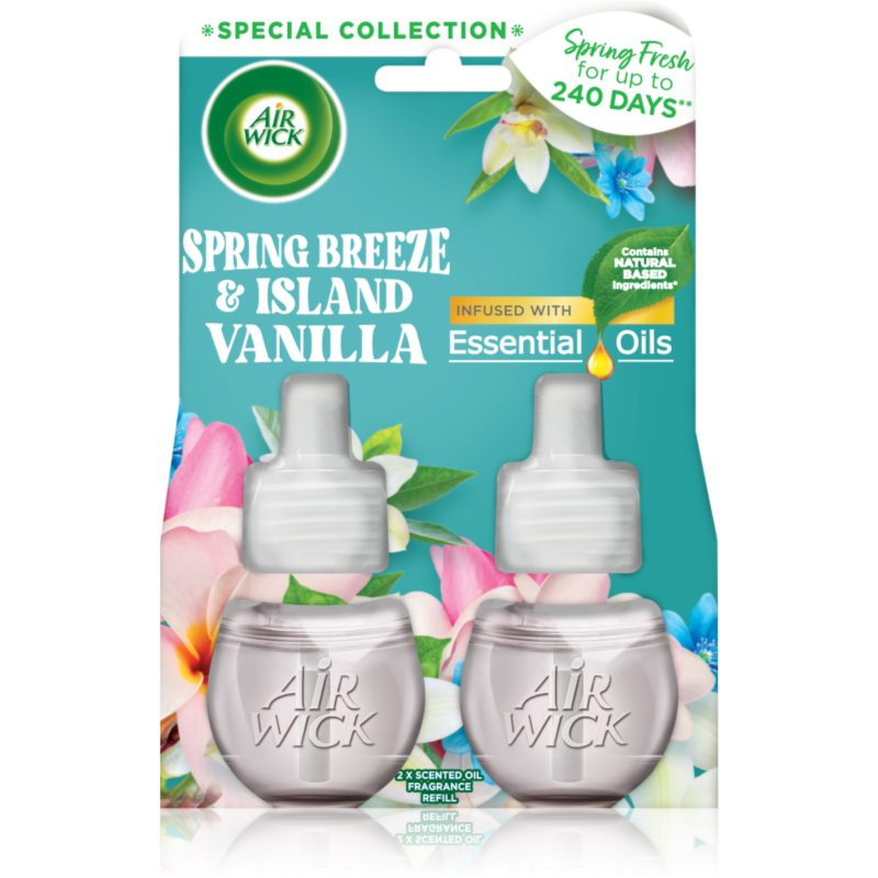 Air Wick Spring Fresh Spring Breeze & Island Vanilla elektrický osviežovač vzduchu náhradná náplň 2x19 ml