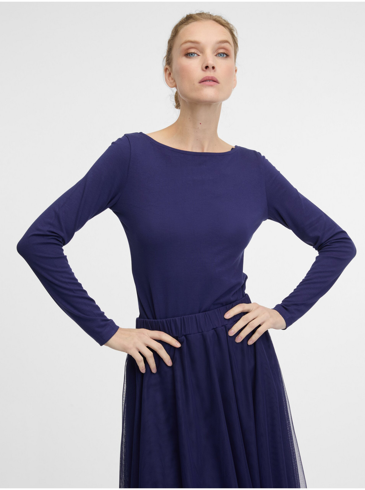 Tmavomodré dámske tričko s dlhým rukávom ORSAY