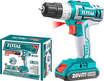 TOTAL-TOOLS Vrtací šroubovák aku,1x2000mAh, 20V Li-ion, nabíječka 2h