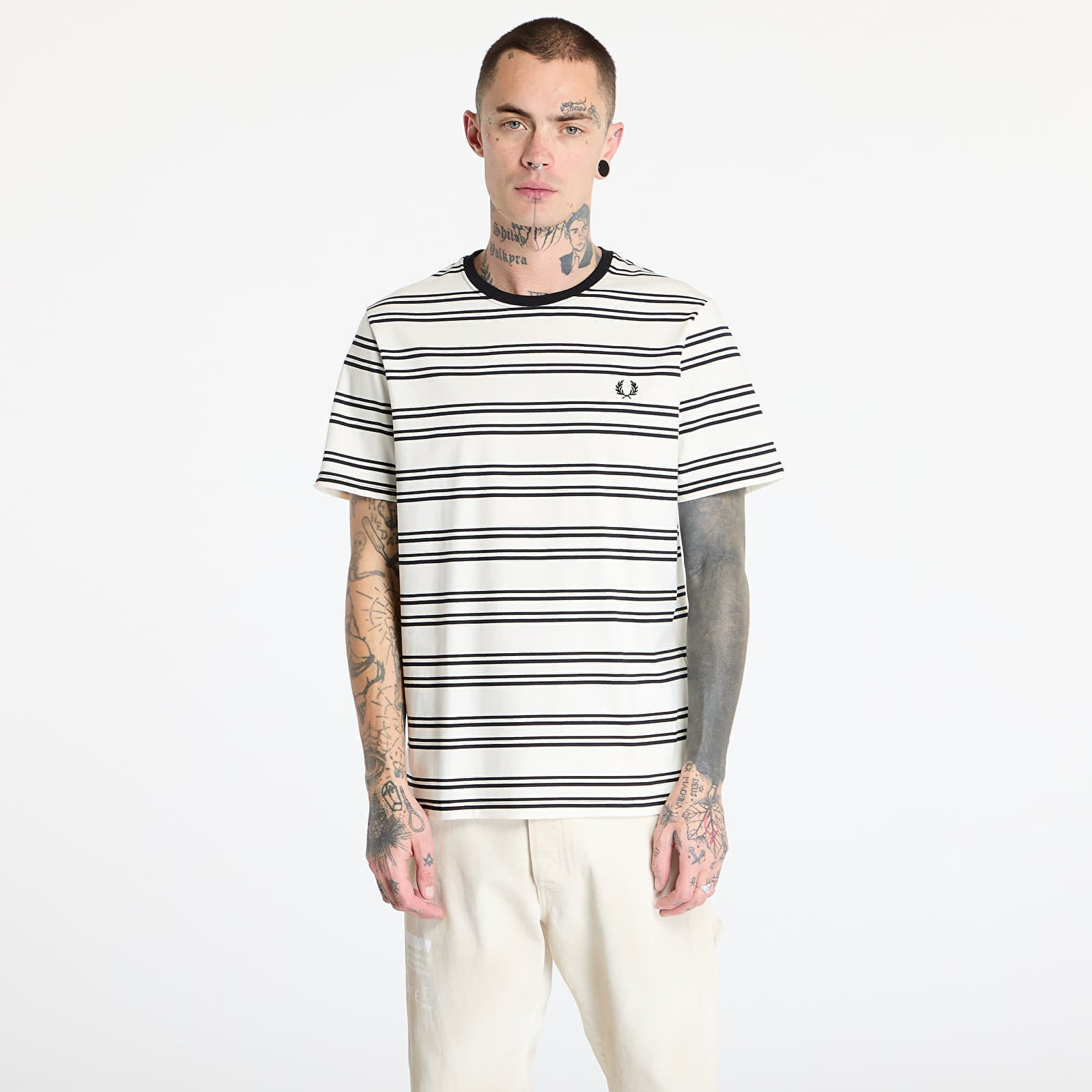 Tričko FRED PERRY Sport Fine Stripe T-Shirt Ecru/ Black M