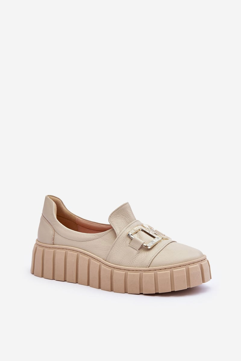 Lewski Shoes Dámske kožené topánky na platforme Beige Lewski 3398