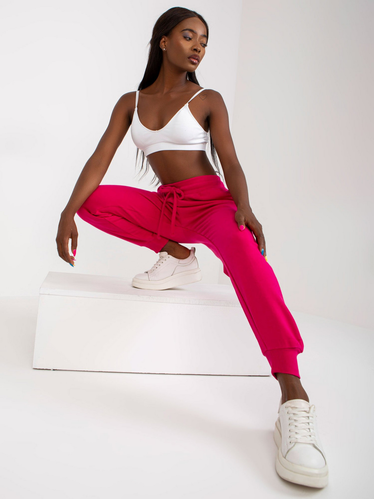 Fuchsia classic basic tied sweatpants