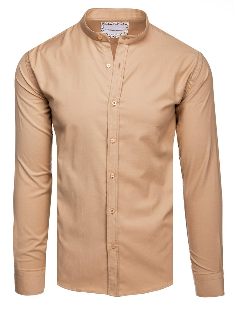 Koszula męska casualowa beżowa z stójką Dstreet