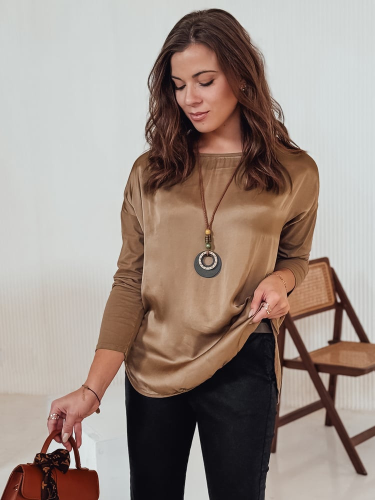 Bluzka damska oversize SILKINEA z wisiorkiem khaki Dstreet