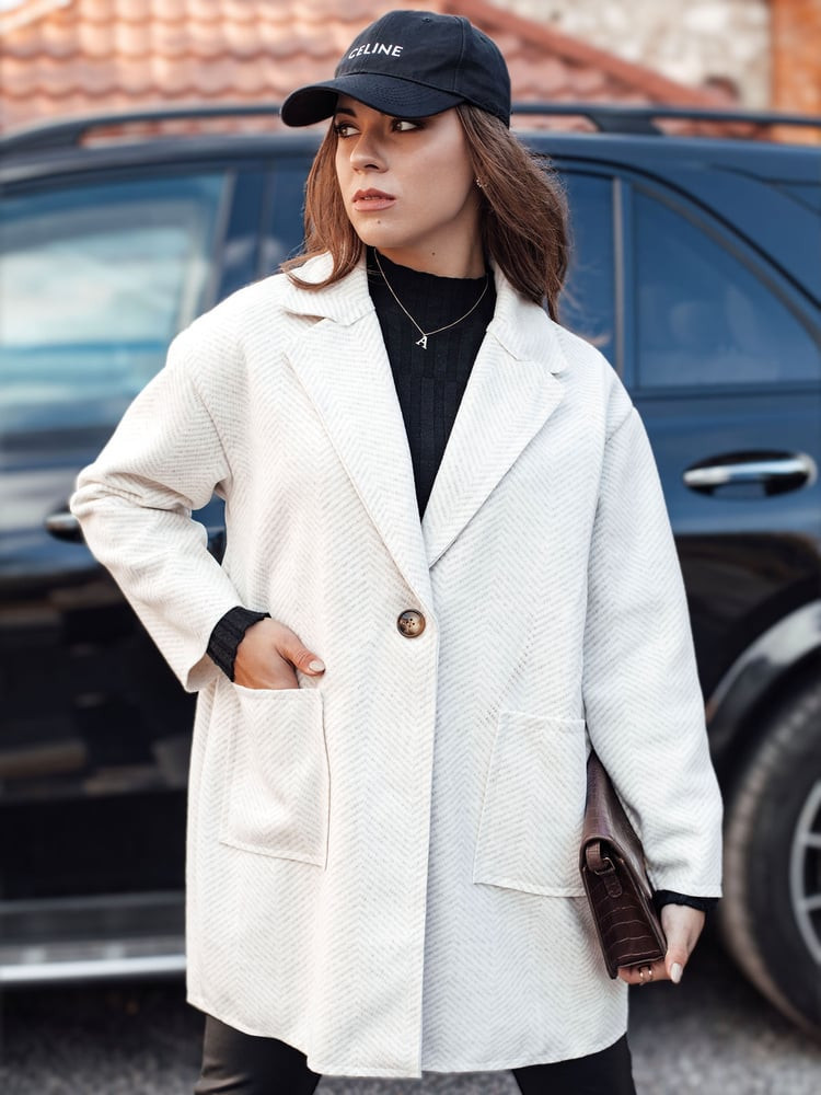 Płaszcz damski oversize ELEGANTWAY w jodełke beżowy Dstreet
