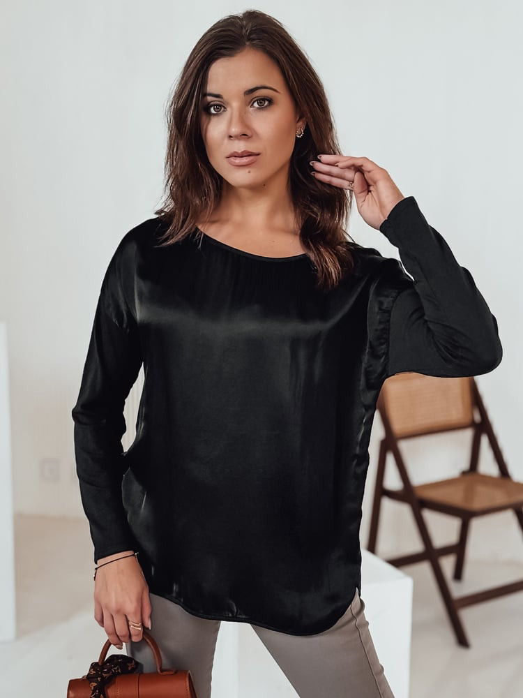 Bluzka damska oversize SILKINEA z wisiorkiem czarna Dstreet
