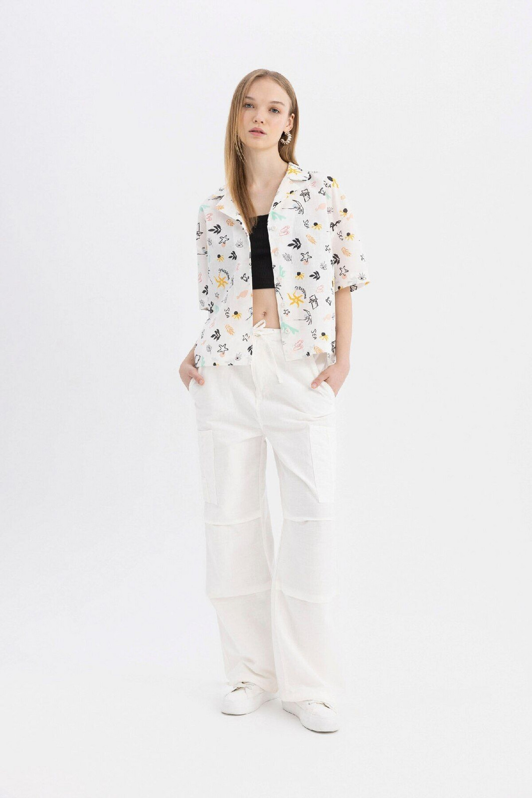DEFACTO Cool Parachute Gabardine Trousers with Tie Waist and Pockets, Wide Leg