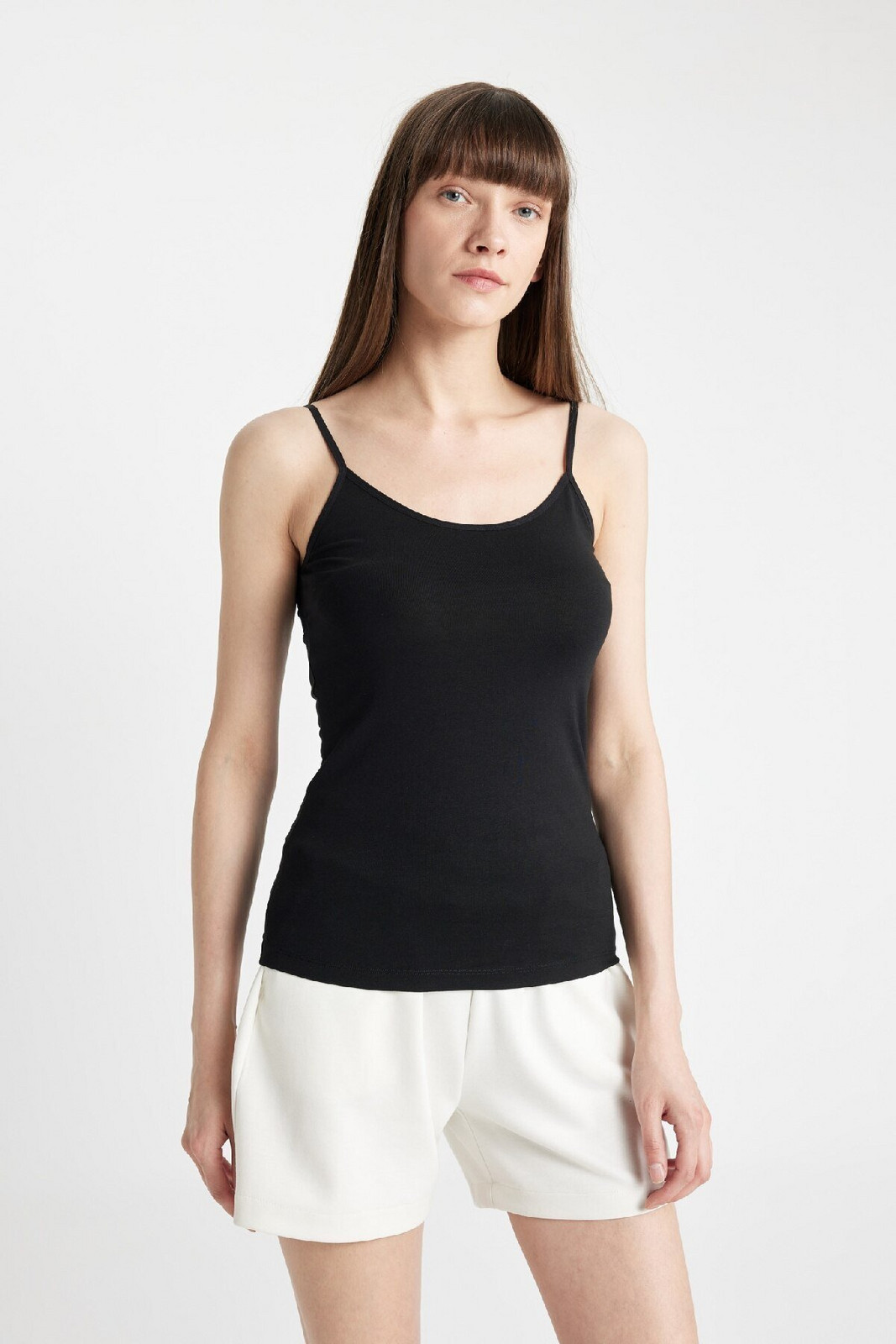 DEFACTO Fall In Love Cotton Thin Strap Black Undershirt M6858az24au
