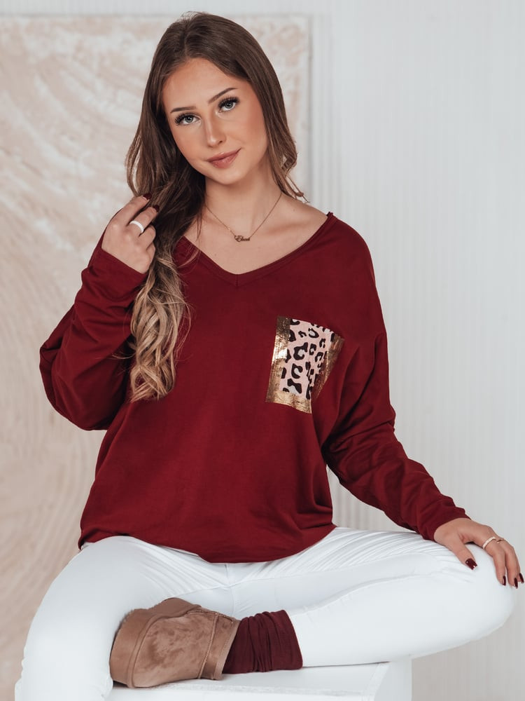Bluzka damska oversize GLAMZONE z nadrukiem bordowa Dstreet