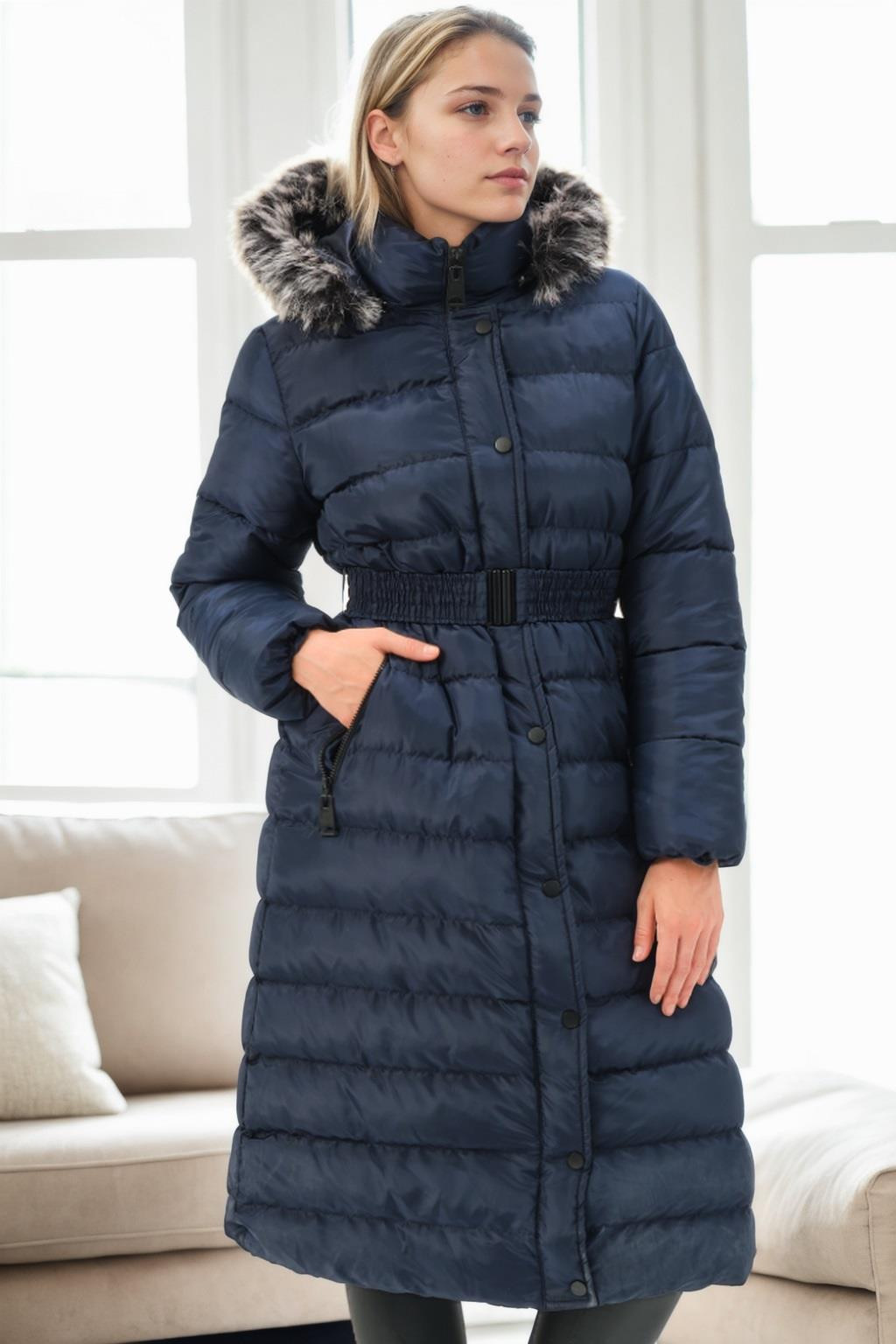Z6769 DEWBERRY WOMEN'S COAT-NAVY-1