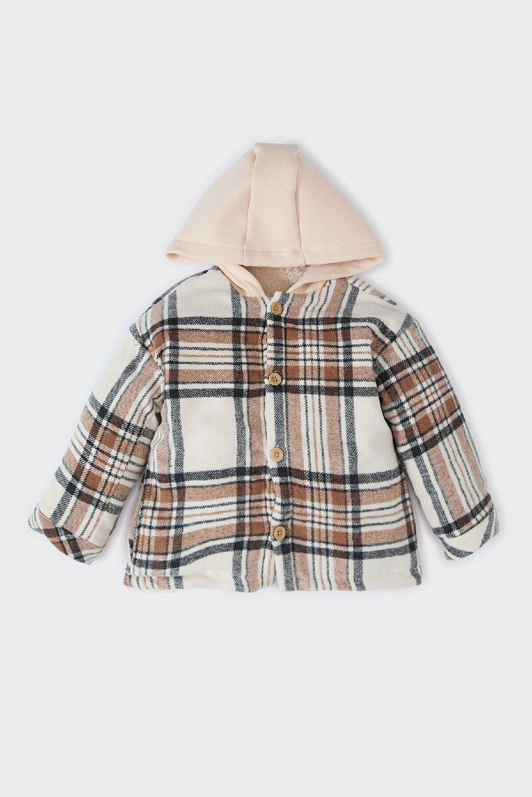 DEFACTO Baby Boy Hooded Check Flannel Long Sleeve Shirt