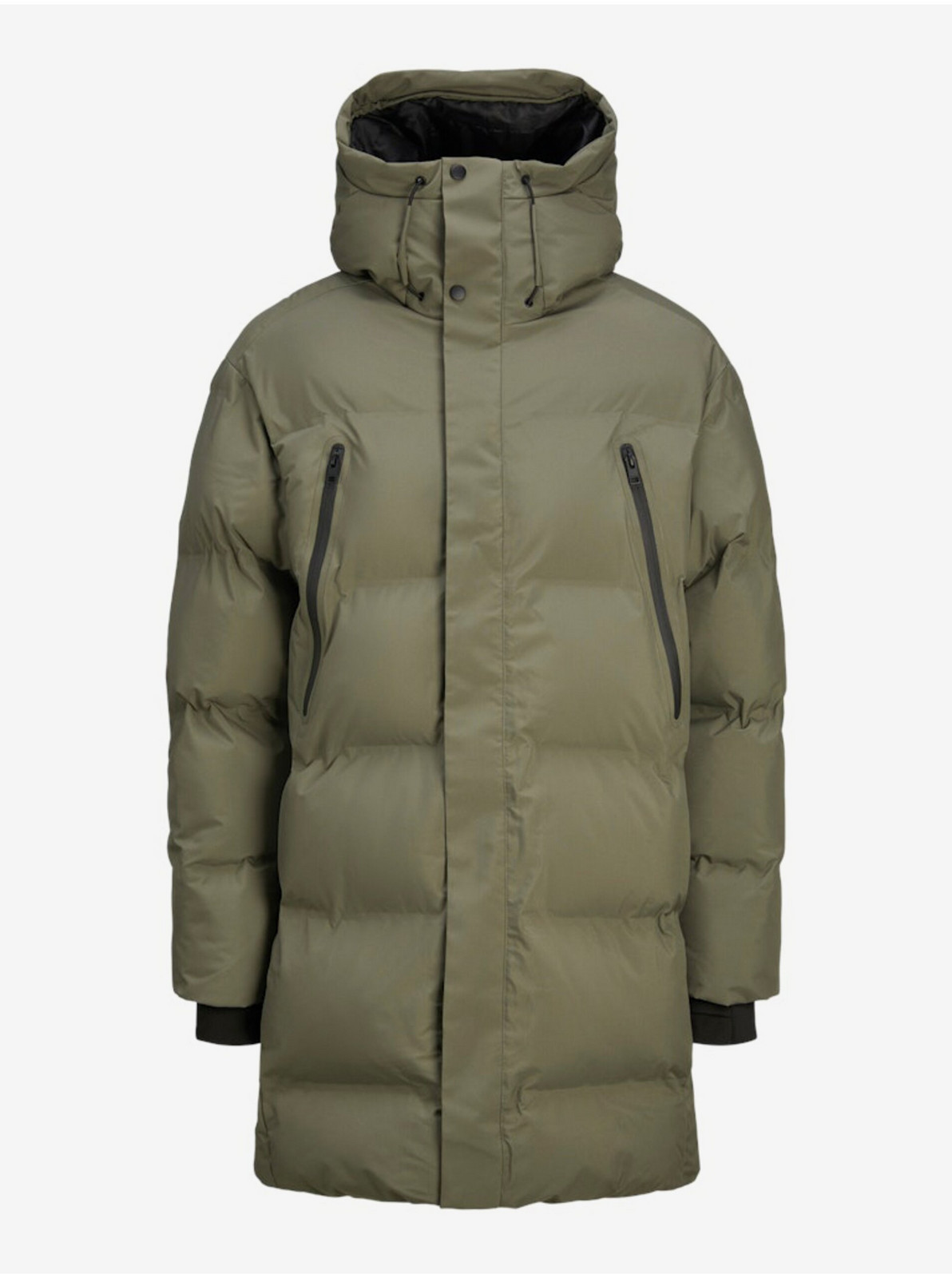 Kaki pánsky zimný prešívaný kabát Jack & Jones Alpha