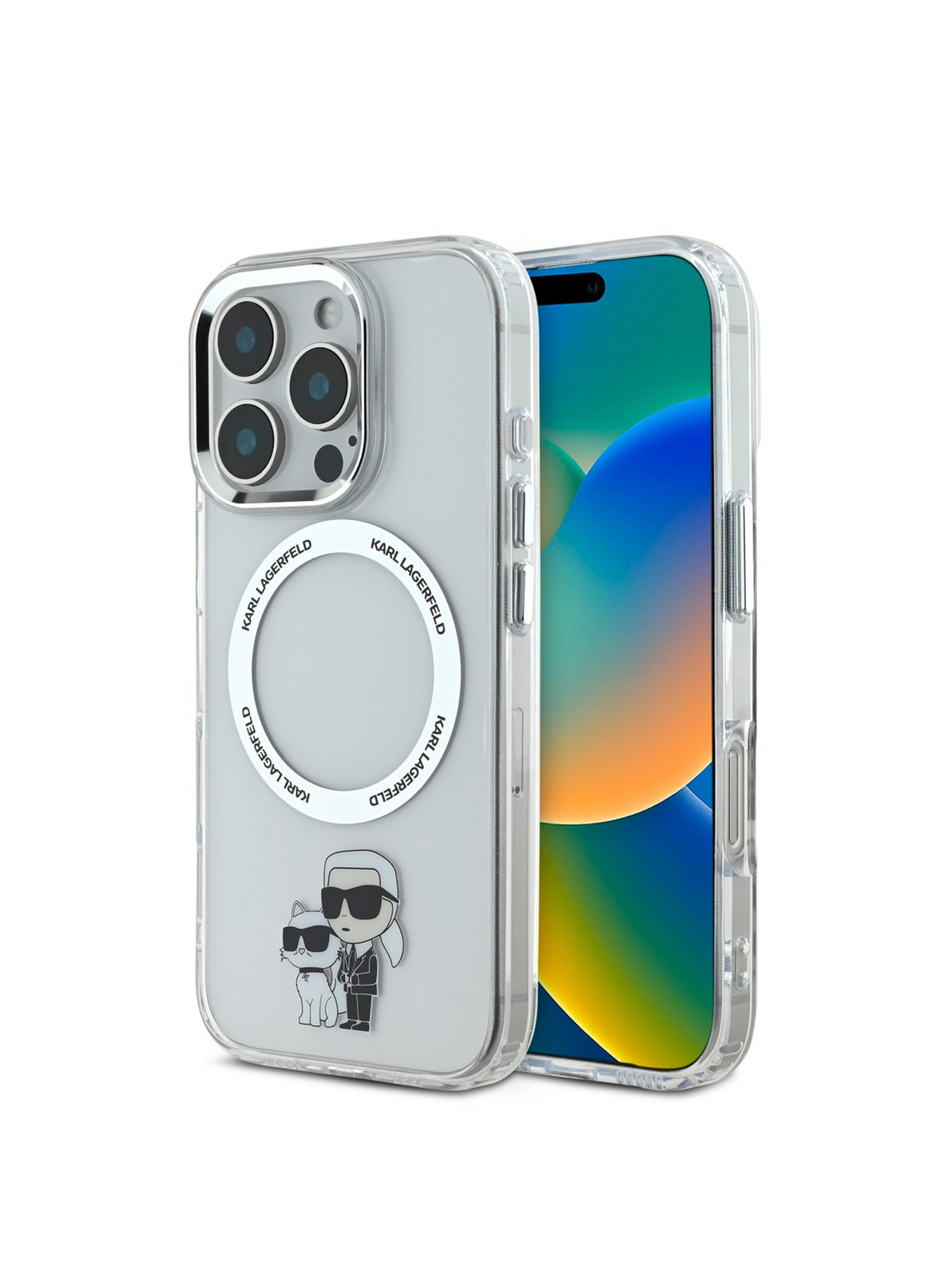 Karl Lagerfeld IML Karl and Choupette MagSafe Zadný Kryt pre iPhone 16 Pre Max Transparent