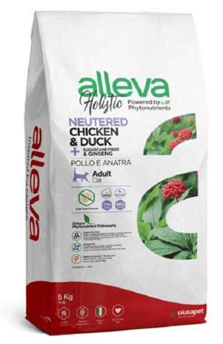 Alleva HOLISTIC cat neutered chicken & duck & sugarcane fiber & gingseng granule pre mačky 5kg