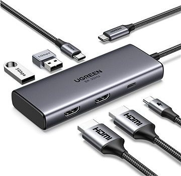 UGREEN 6-in-1 USB-C to 2× HDMI/2× USB 3.0/PD100 W