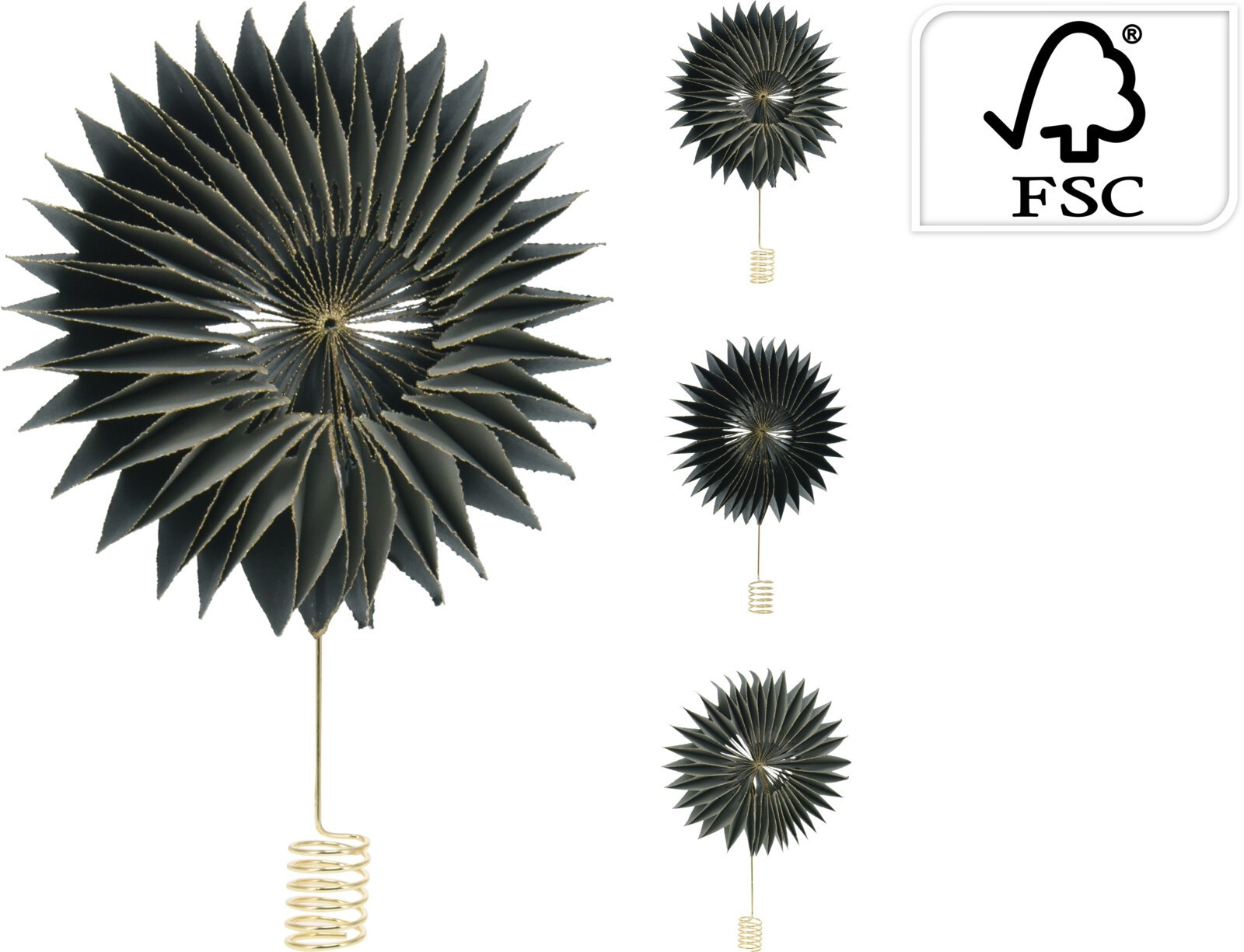 Papírová špice na vánoční stromeček GOBLA 28 cm černá/zlatá