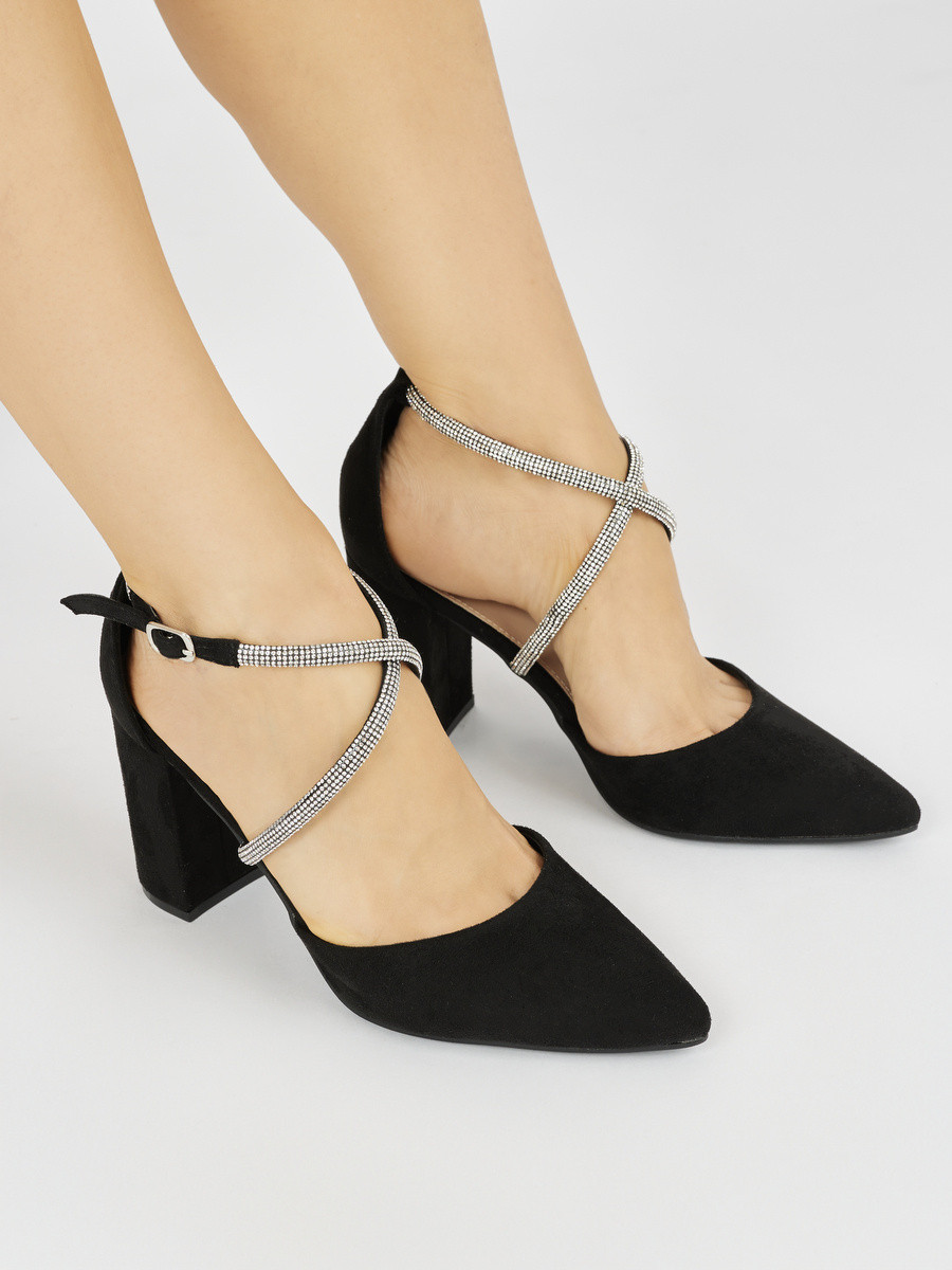Pohodlné čierne lodičky pre ženy na širokom podpätku 36