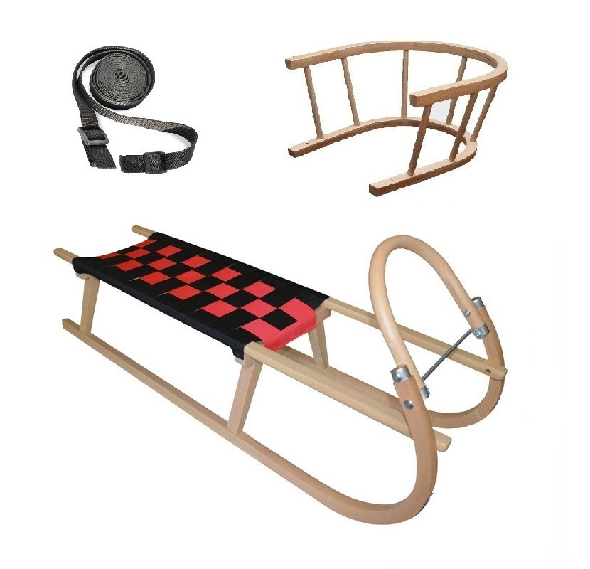 Sane drevené SULOV Tatra dĺžka 120 cm + ohrádka + popruh - čierno-červené