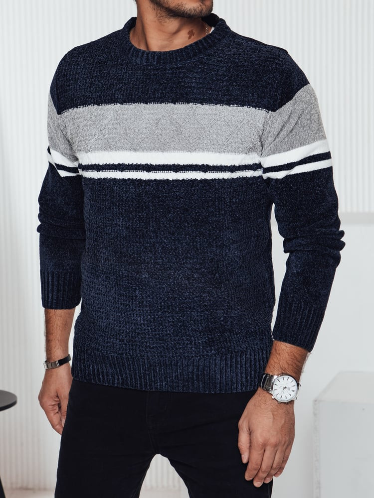 Sweter męski w paski granatowy Dstreet